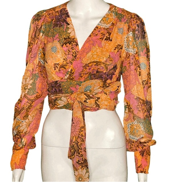 NWT A.L.C. Samara Pink and Orange Floral Print Top - Sz 4 - Picture 3 of 8